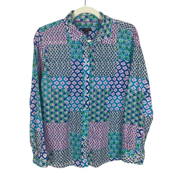 Talbots Tops - Talbots 100% Cotton Tulip Patchwork Button Front Shirt Long Sleeves Preppy Sz MP